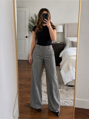 Bebe Grey‎ Tweed High Waist Wide Leg Trousers Women 4 Linen Blend Quiet Luxury